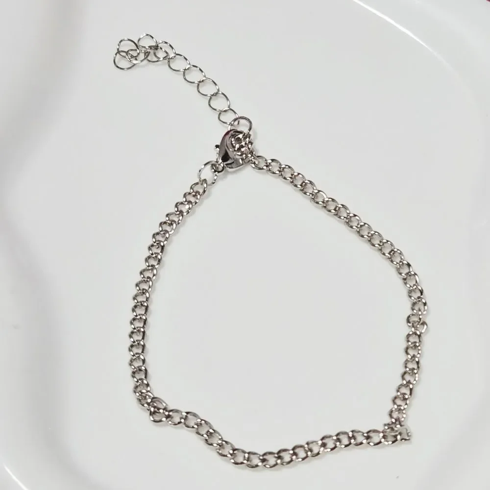 Silver Round Curb Chain Bracelet Stainless Steel Adjustable Layering Jewelry